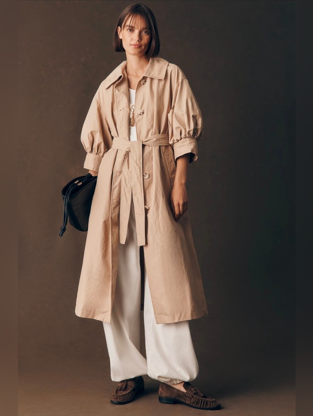 NWT Anthropologie Maeve Crop-Sleeve Trench Coat Khaki XS